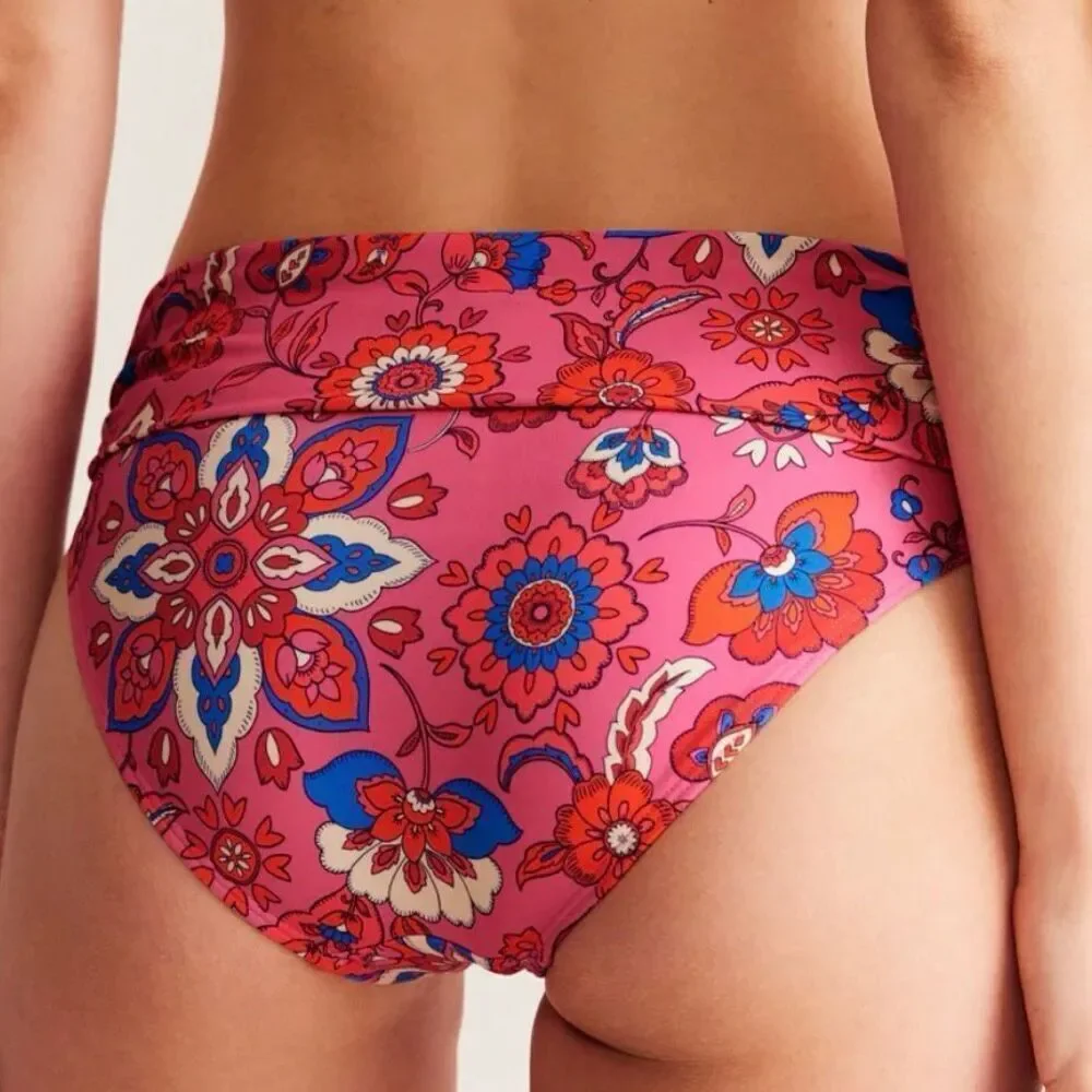 Boden size 16-18 Classic Fold Bikini Bottom Pink Botanical Wave NWOT
